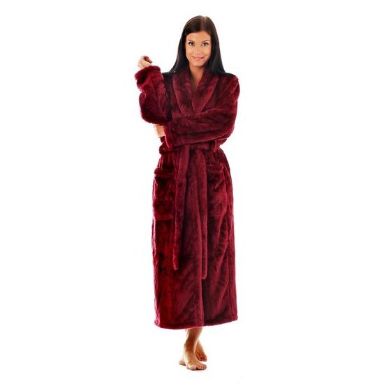 Dámský dlouhý hřejivý župan se šálovým límcem LILLY EXTRA vínová