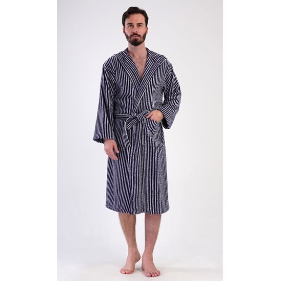 Pánský župan s kapucí Proužek - tmavě modrá