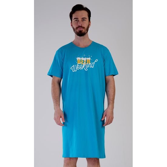 Pánská noční košile s krátkým rukávem Beer weekend - tyrkysová