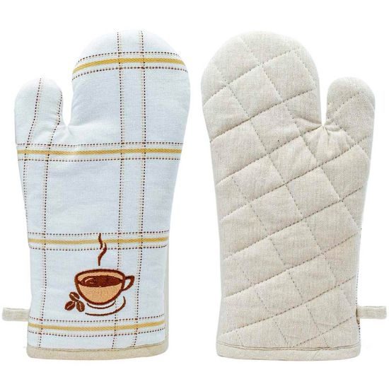 Chňapka s magnetem, 18 x 32 cm, Béžové káro, výšivka Káva