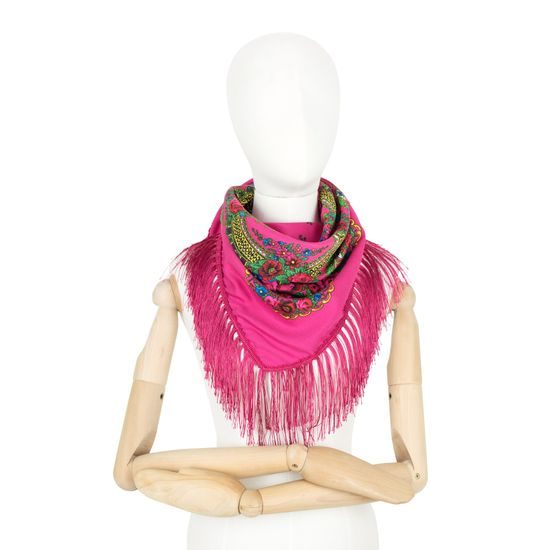 Šedý folkový šátek s dlouhými třásněmi