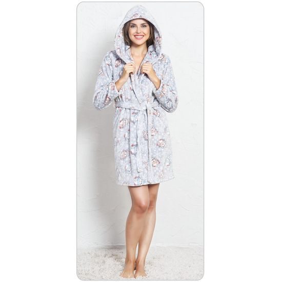 Dámský župan krátký s kapucí Tučňáci - šedá