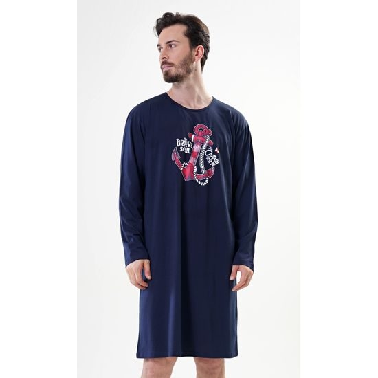 Pánská noční košile s dlouhým rukávem Kotva - tmavě modrá