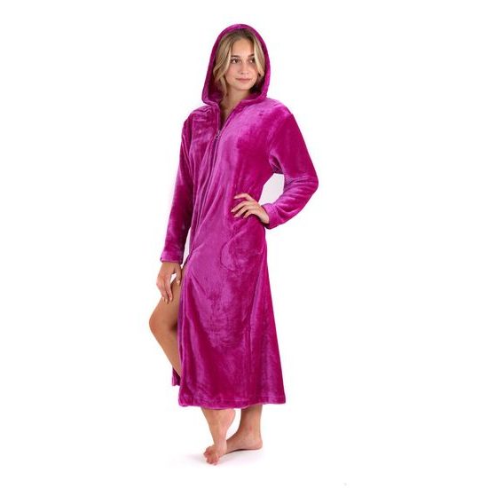 Dámský dlouhý hřejivý župan s kapucí a se zipem SIENA fuchsiová