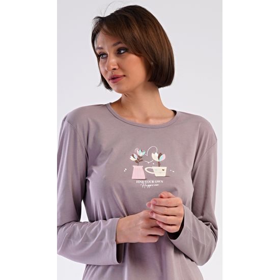 Dámské pyžamo dlouhé Klárka - bílá káva