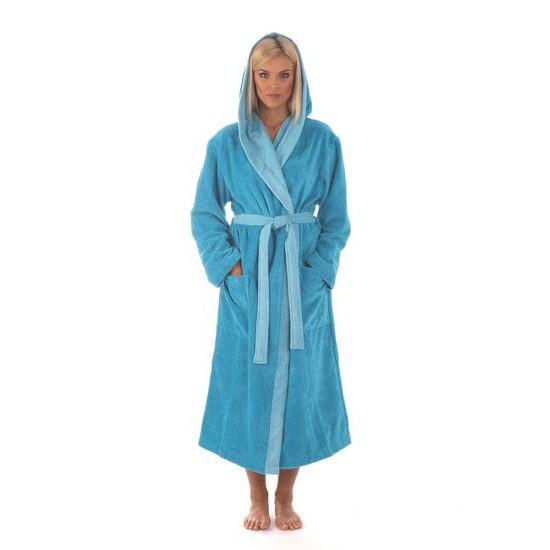 Dámský dlouhý savý župan s kapucí TAMPA duo tyrkysová