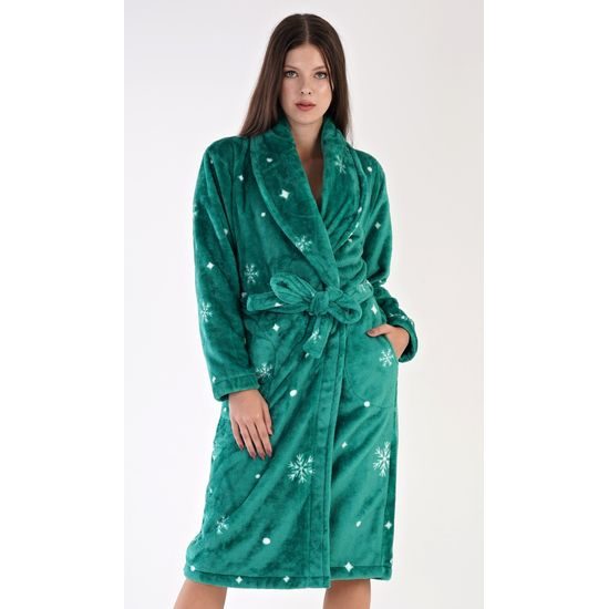 Dámský župan dlouhý se šálovým límcem Vločky - zelená
