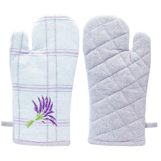 Chňapka s magnetem, 18 x 32 cm, Fialové káro, výšivka Levandule