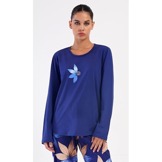 Dámské pyžamo dlouhé Sára - tmavě modrá