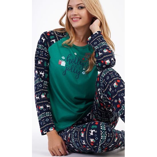 Dámské pyžamo dlouhé Holly Jolly - tmavě zelená