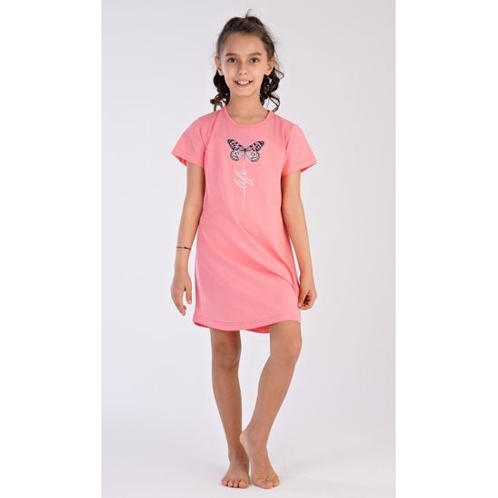 Dětská noční košile s krátkým rukávem Motýl - lososová