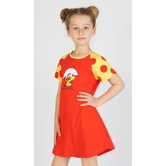 Dětská noční košile s krátkým rukávem Kuře - červená