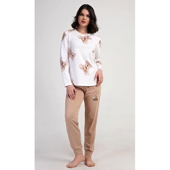 Dámské pyžamo dlouhé Teddy bear - smetanová