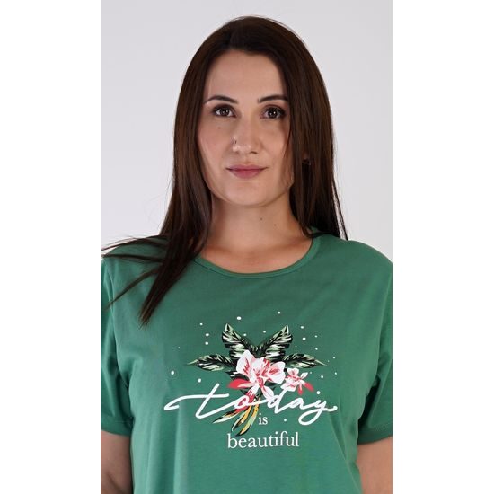 Dámská noční košile s krátkým rukávem Today is bautiful - smaragdová