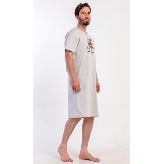Pánská noční košile s krátkým rukávem Méďa na kole - šedá