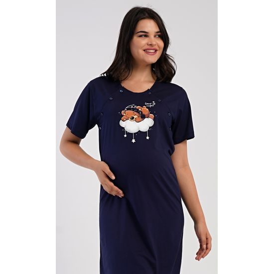 Dámská noční košile mateřská Méďa na obláčku - tmavě modrá