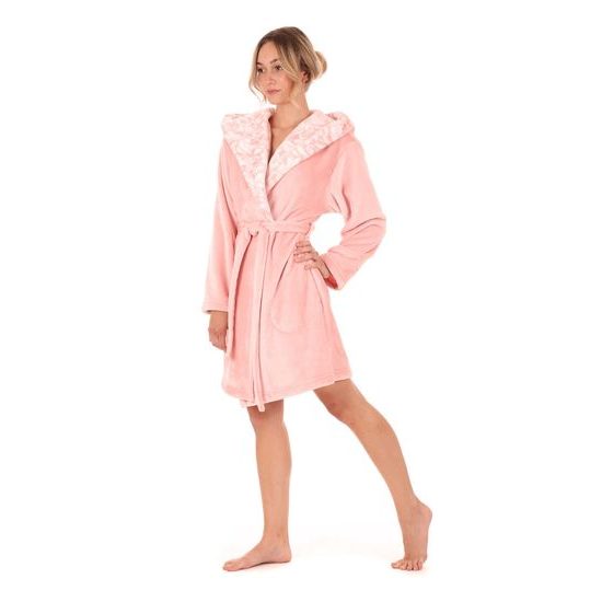 Dámský 3/4 župan s kapucí FLORA světle růžová