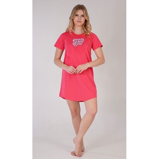 Dámská noční košile s krátkým rukávem Super girl - korálová