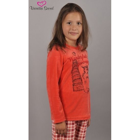 Dětské pyžamo dlouhé Vienetta Secret Dívka na cestách - tmavě růžová