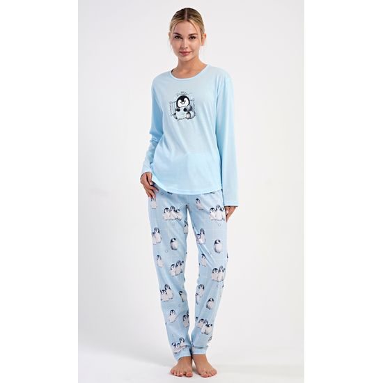 Dámské pyžamo dlouhé Tučňák - světle modrá