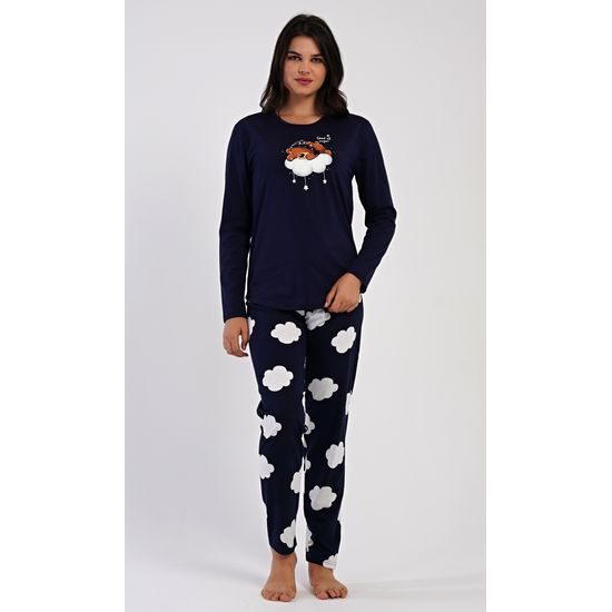 Dámské pyžamo dlouhé Méďa na obláčku - tmavě modrá