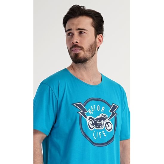 Pánská noční košile s krátkým rukávem Motocycle - tyrkysová