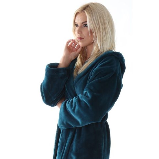 Unisex dlouhý hřejivý župan s kapucí SIENA petrolejová