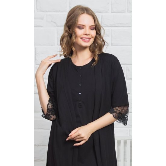 Dámský župan s noční košilí Adéla - černá