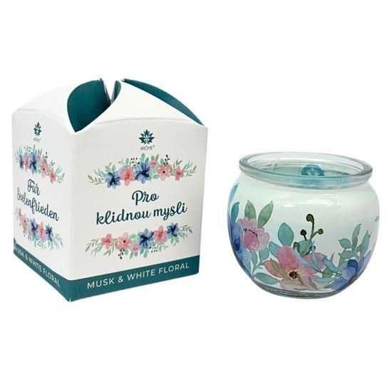 ARÔME Svíčka 90 g, ve skle a flower boxu, Pro harmonii, Musk and White Floral