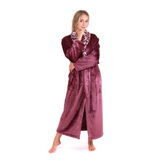 Dámský dlouhý župan se šálovým límcem FLORA vínová