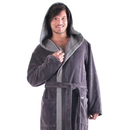 Pánský dlouhý savý župan s kapucí TAMPA duo antracitová