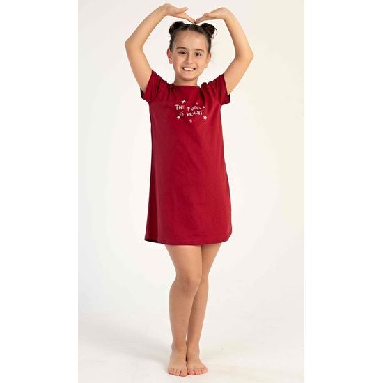 Dětská noční košile s krátkým rukávem Hvězdičky - vínová