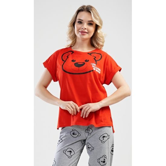 Dámské pyžamo s krátkým rukávem Méďa - červená