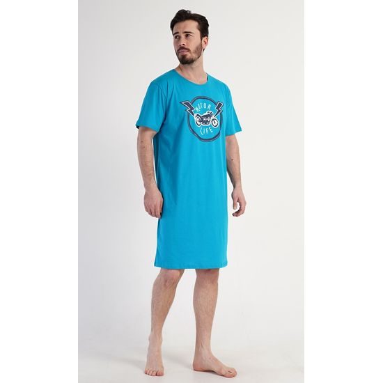 Pánská noční košile s krátkým rukávem Motocycle - modrá