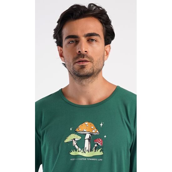 Pánské pyžamo dlouhé Muchomůrky - tmavě zelená