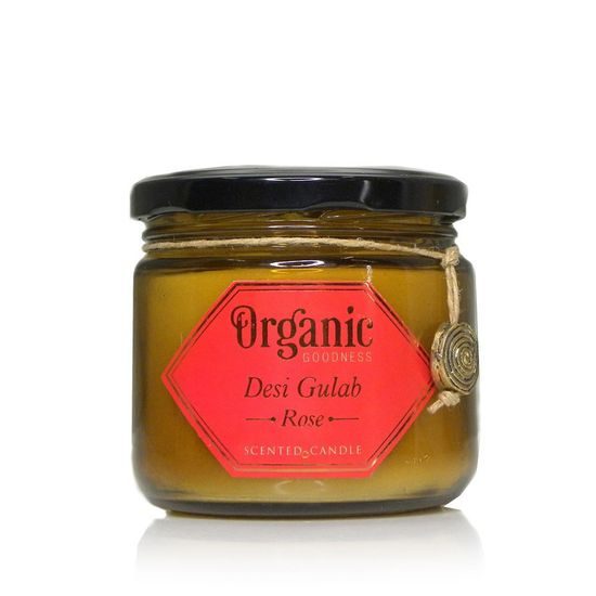 Organická svíčka 200g v jantarovém skle, Desi Gulab - Rose