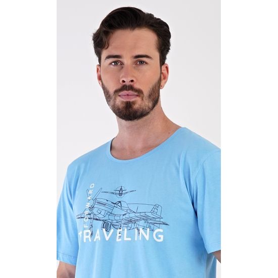 Pánské pyžamo bermudy Letadlo - světle modrá
