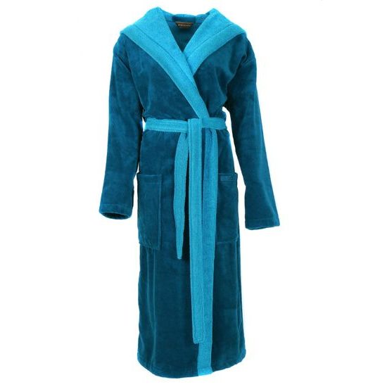 Dámský dlouhý savý župan s kapucí TAMPA duo petrolejová