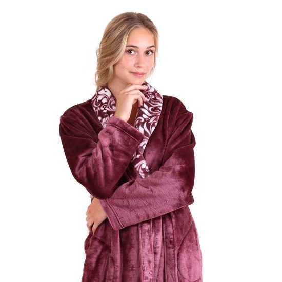 Dámský dlouhý župan se šálovým límcem FLORA vínová