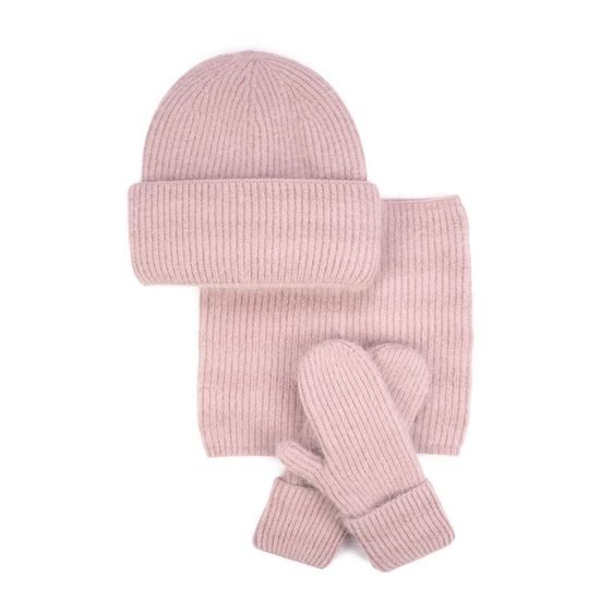 Čepice, nákrčník, palčáky - špinavě růžová