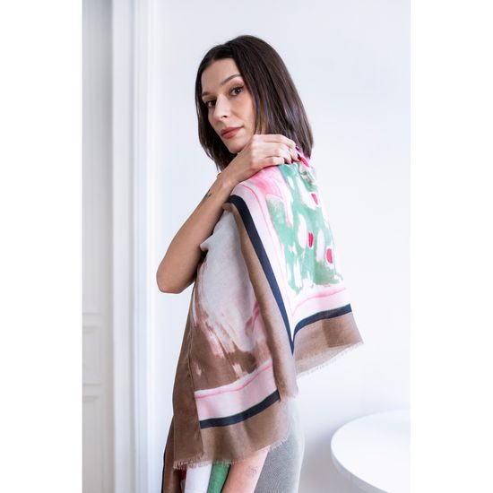 Abstraktní šátek - tmavobéžová