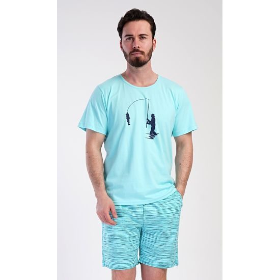 Pánské pyžamo šortky Rybář - mentolová