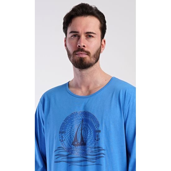 Pánská noční košile s dlouhým rukávem Jachting - modrá