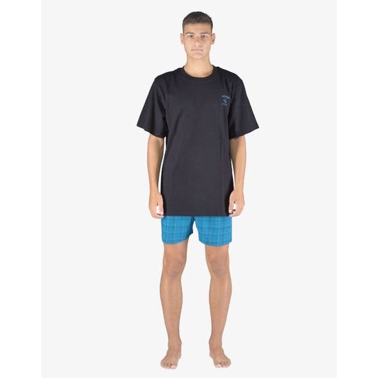 Pánské pyžamo krátké pánské, šité, s potiskem Pyžama 2023 79148P - černá petrolejová