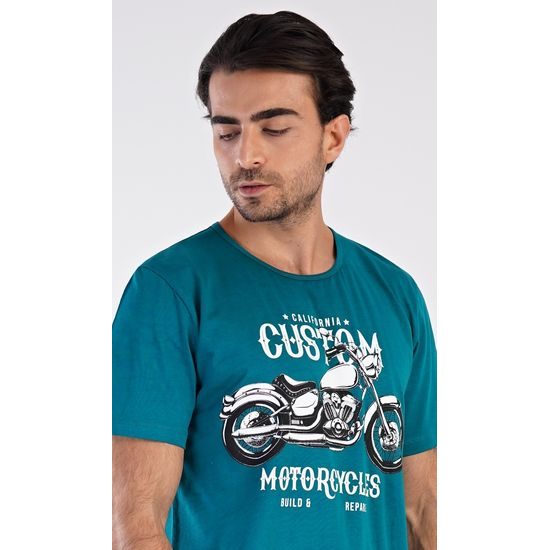 Pánské pyžamo šortky Motocykl - petrolejová