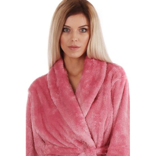 Dámský dlouhý hřejivý župan se šálovým límcem LILLY EXTRA růžová