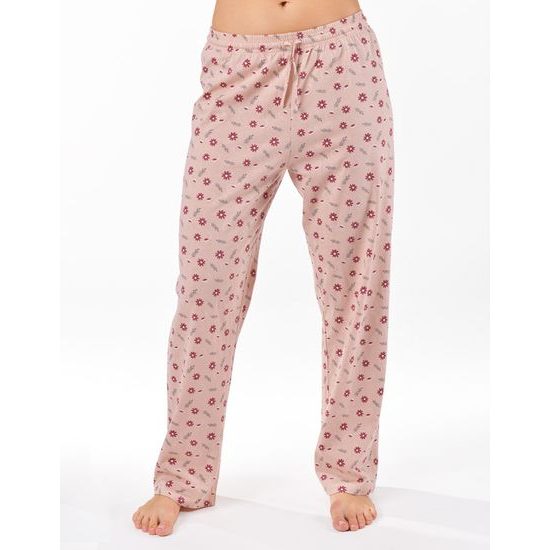 Dámské kalhoty dlouhé pyžamové, šité, bokové, s potiskem 19177 - šedohnědá bílá