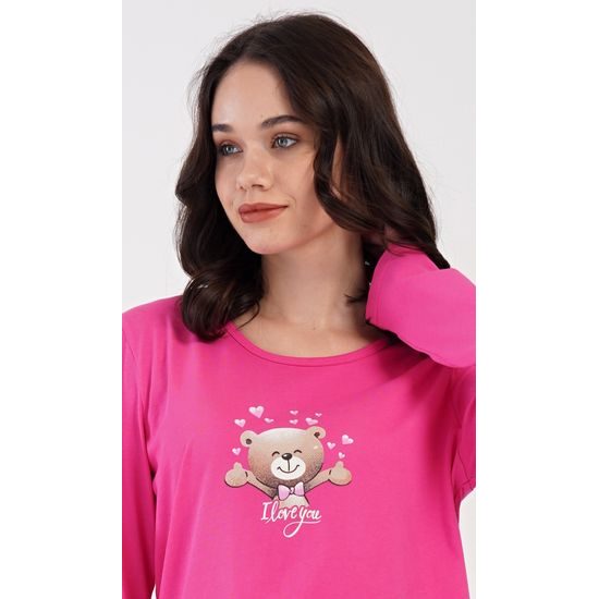 Dámské pyžamo dlouhé Méďa I love you - tmavě růžová