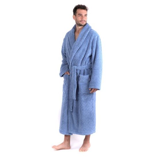 Unisex dlouhý župan se šálovým límcem ATHENA modrá