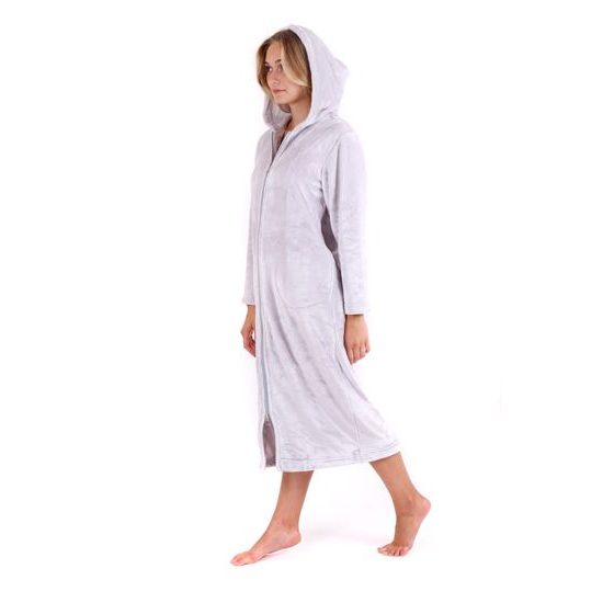 Dámský dlouhý hřejivý župan s kapucí a se zipem SIENA šedá